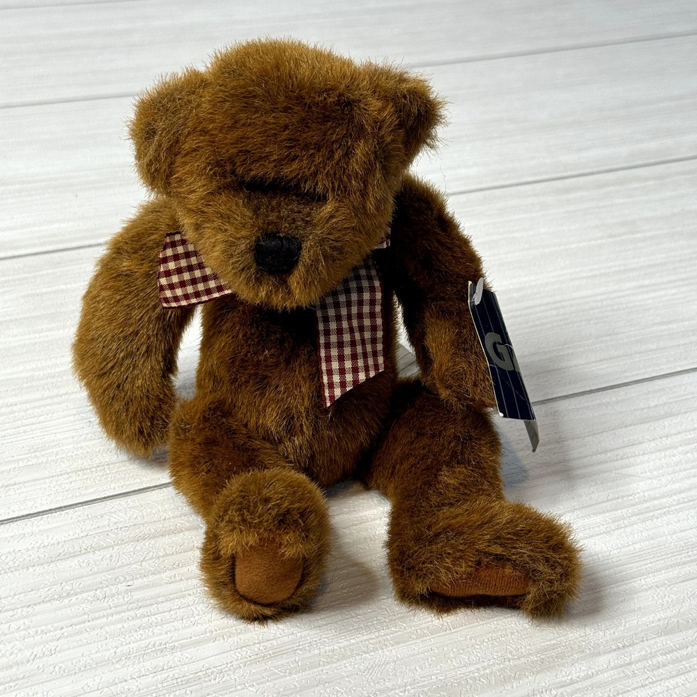 Ganz Renny Teddy Bear Plush Toy 1999 Brown Gingham Bow Stuffed‎ Animal
